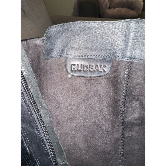 Women's Rudsak Black Leather Wedge Knee High Boots - Picture 8 of 12